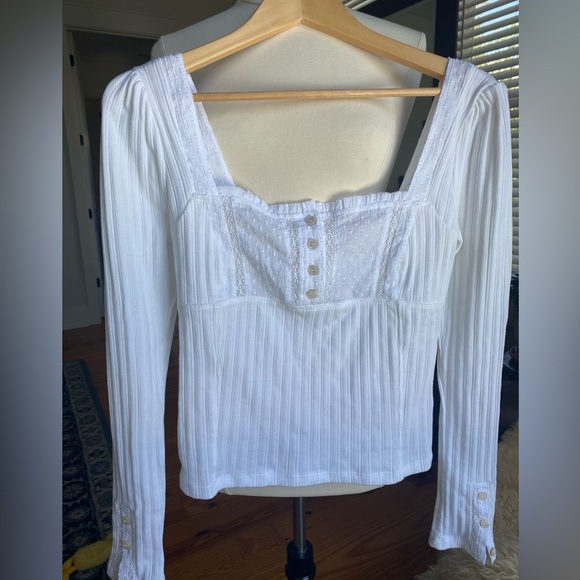 Free People Tops - NWT Free People White Lace Button-Up Women's Top S